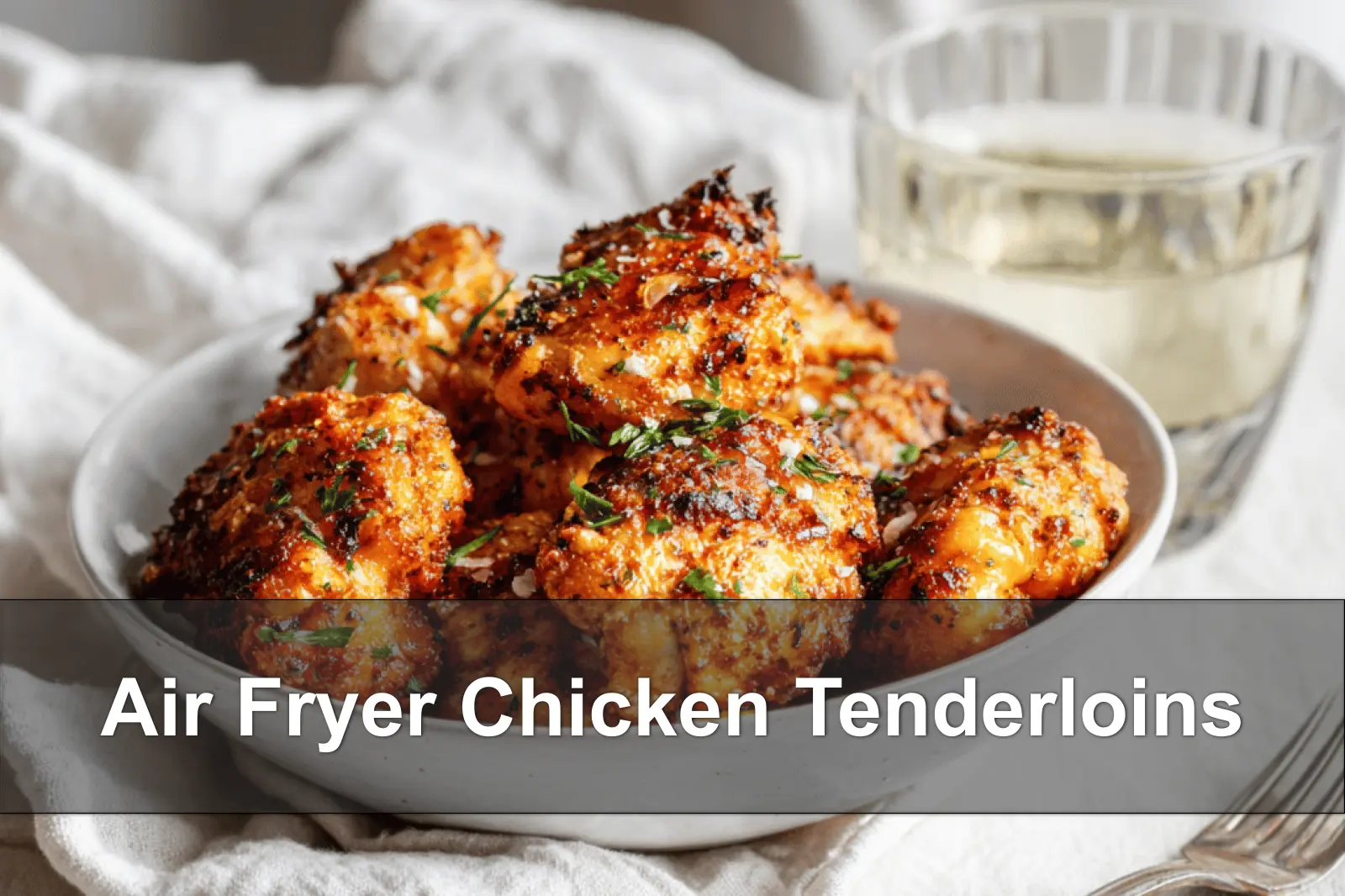 Air Fryer Chicken Tenderloins: Crisp and Juicy Recipe 4 Air Fryer Chicken Tenderloins crisp golden crust on white cloth with glass of water