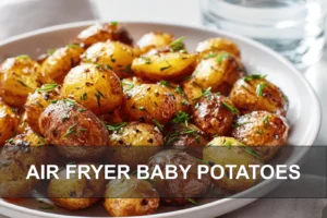 Air Fryer Baby Potatoes: Simple and Delicious Recipe AIR FRYER BABY POTATOES golden baby red potatoes with sea salt crystals butter olive oil fresh green herbs