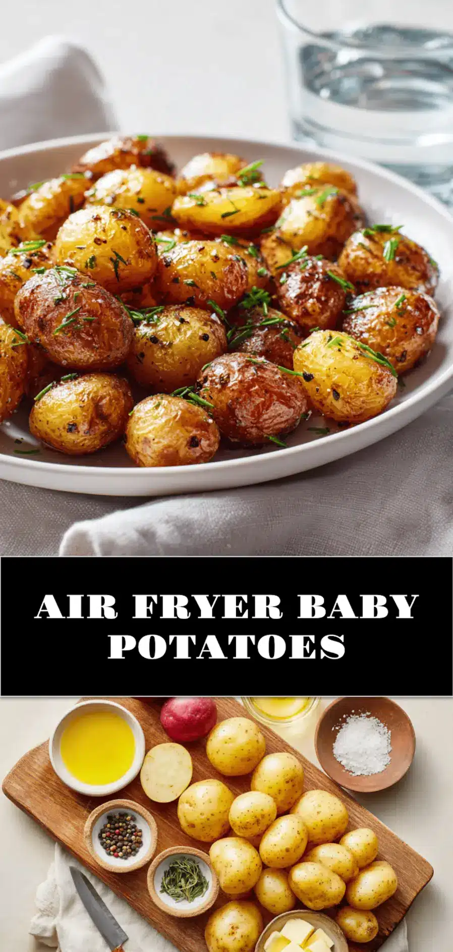 AIR FRYER BABY POTATOES golden baby red potatoes with sea salt crystals butter olive oil fresh green herbs_pin