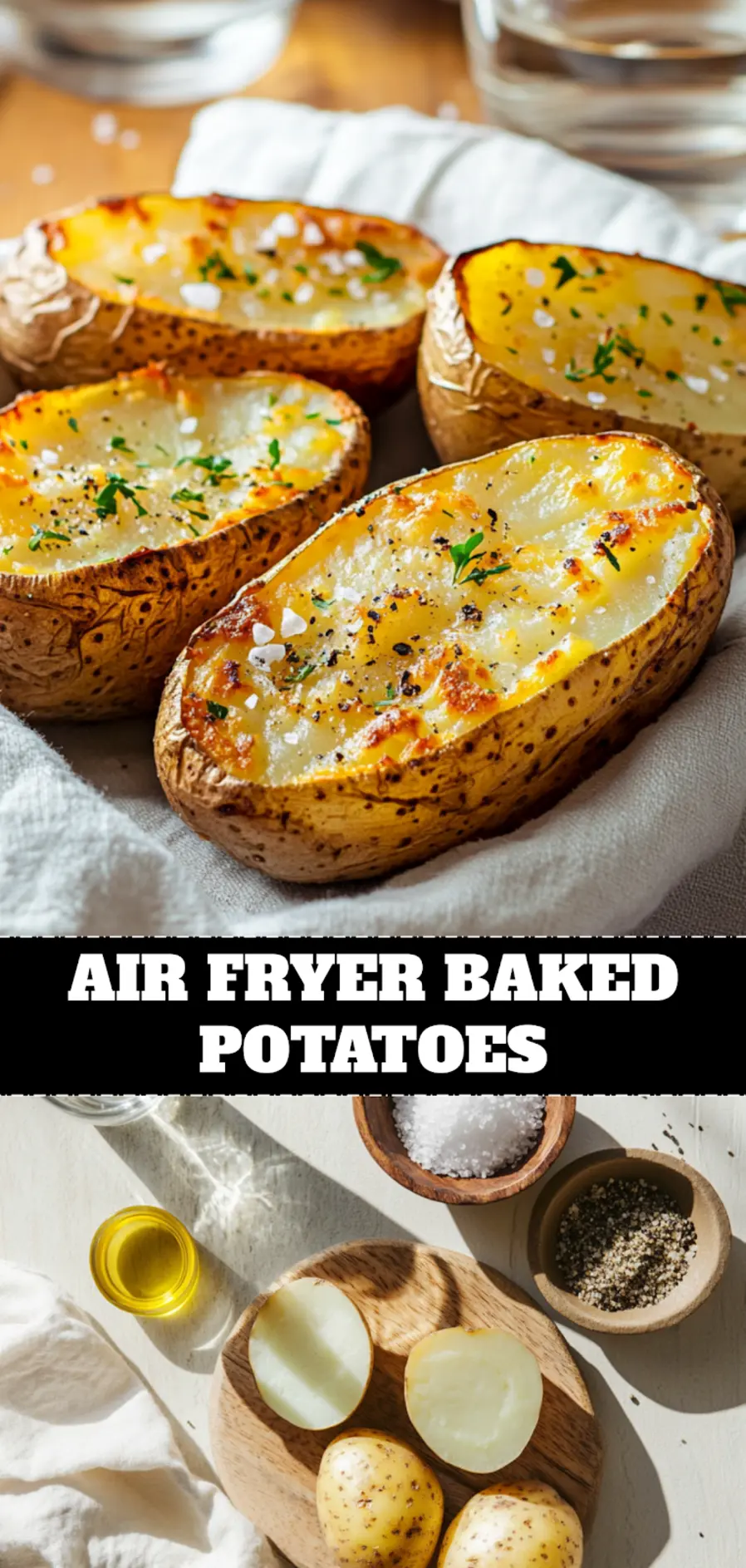 AIR FRYER BAKED POTATOES golden crispy skins olive oil coarse sea salt coarse black pepper warm light_pin