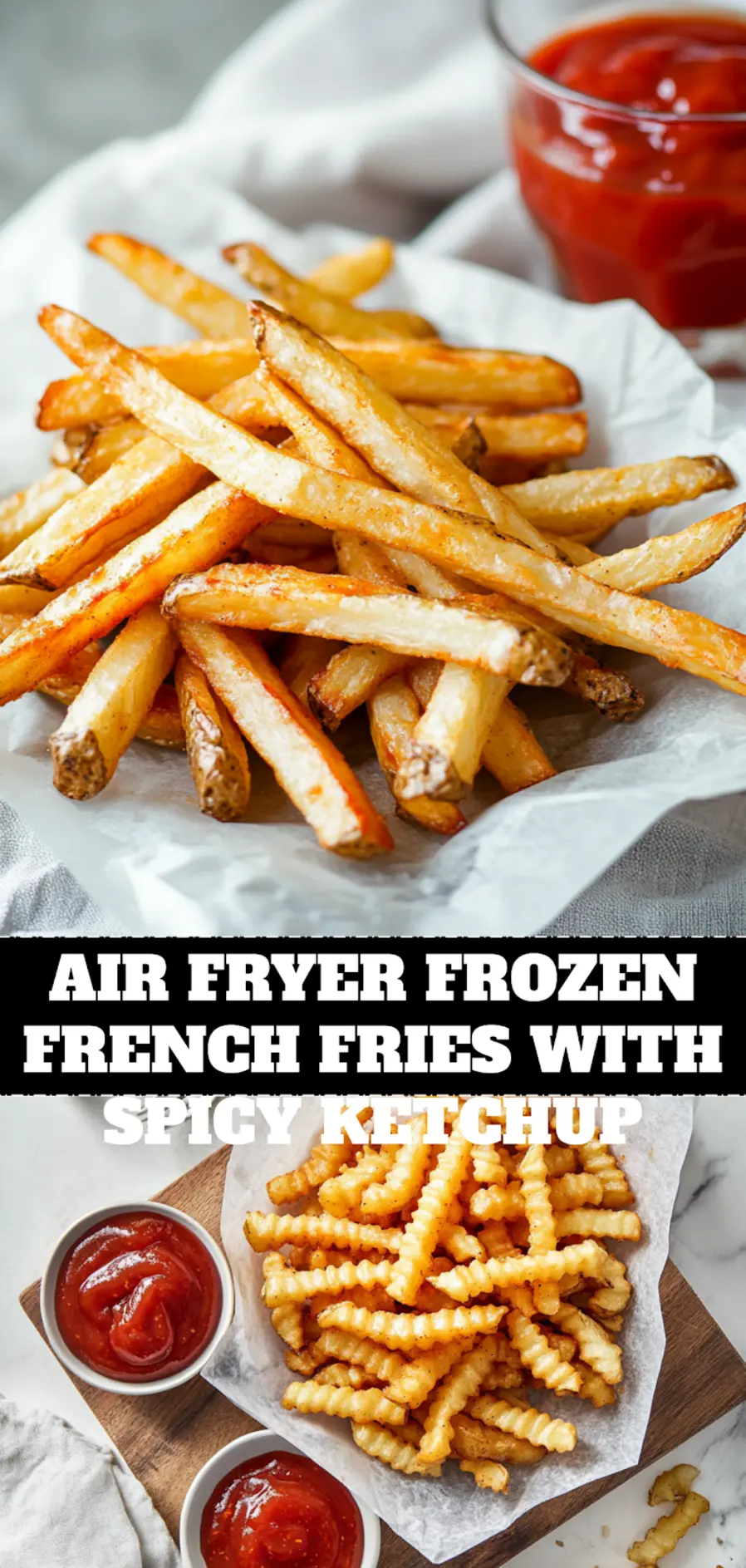 Air fryer frozen french fries with Spicy Ketchup: Simple & Delicious Twist 4 AIR FRYER FROZEN FRENCH FRIES WITH SPICY KETCHUP hero image crisp golden fries_pin