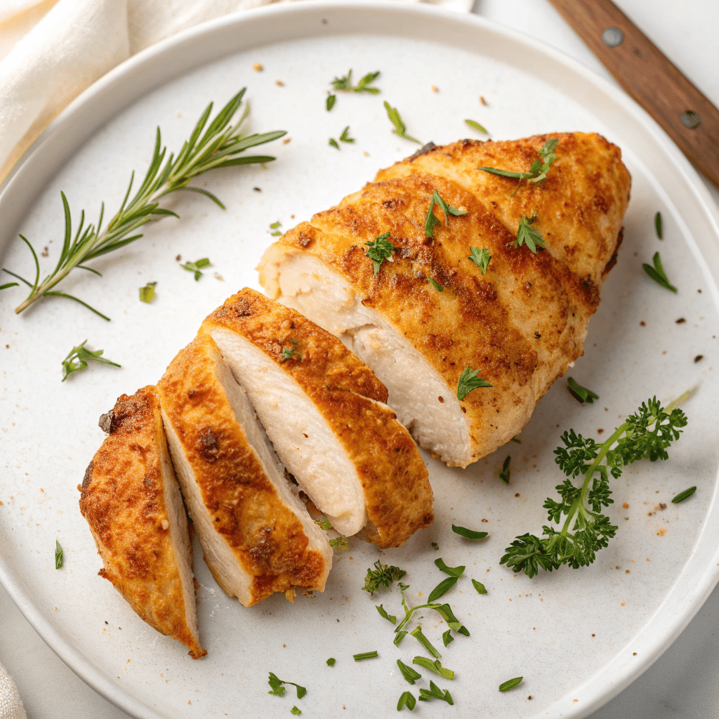 Ultimate Air Fryer Recipes: 15+ Easy, Healthy & Delicious Meals 2 Apple and brie stuffed chicken breast cut open showing melted cheese and apple filling on elegant plate