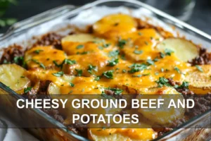 Cheesy Ground Beef and Potatoes: Simple and Delicious Recipe CHEESY GROUND BEEF AND POTATOES skillet served with melted cheddar and fresh herbs