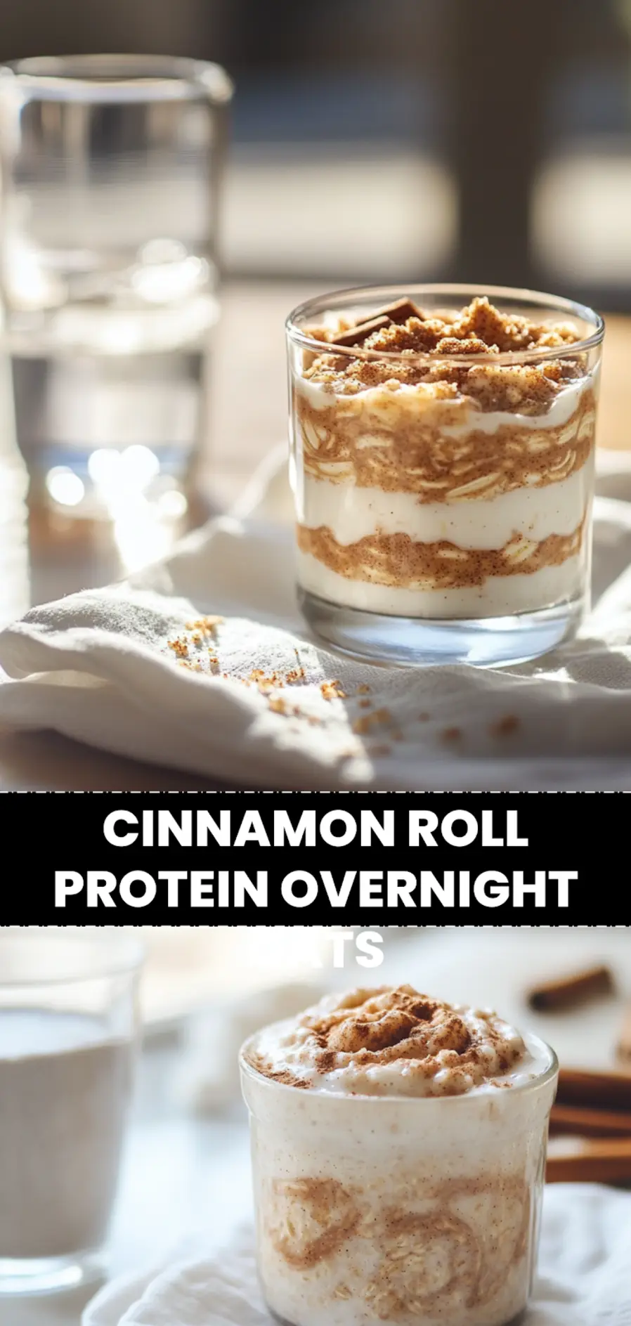 Cinnamon Roll Protein Overnight Oats: Easy and Delicious Recipe 4 CINNAMON ROLL PROTEIN OVERNIGHT OATS silky breakfast jar with cinnamon brown sugar and chia seeds_pin