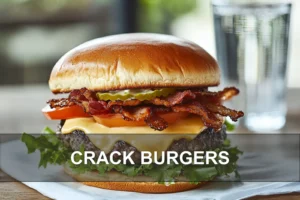 Crack Burgers: Easy Recipe for Irresistible Delight CRACK BURGERS stacked cheeseburger with creamy white sauce bacon and melted cheddar