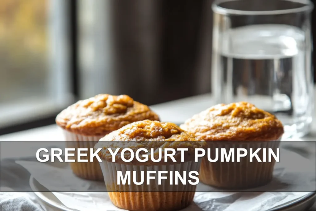 GREEK YOGURT PUMPKIN MUFFINS fresh baked muffins on white napkin with clear water glass