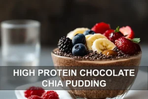 HIGH PROTEIN CHOCOLATE CHIA PUDDING creamy chocolate chia pudding served with berries and banana