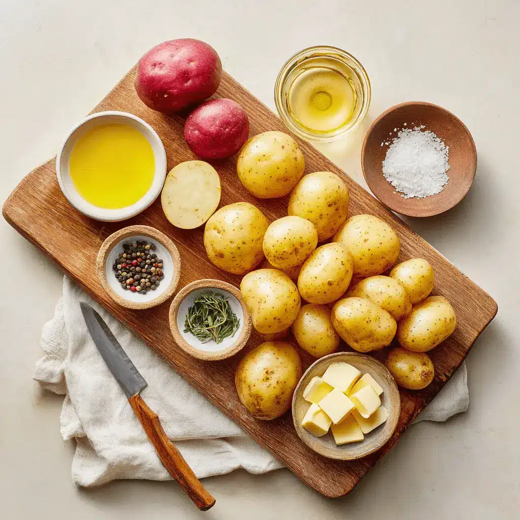 AIR FRYER BABY POTATOES golden baby red potatoes with sea salt crystals butter olive oil fresh green herbs