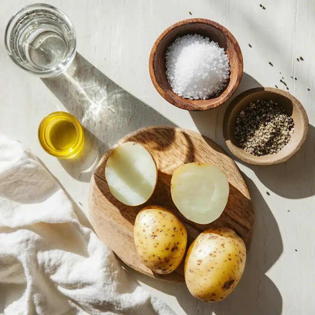 AIR FRYER BAKED POTATOES golden crispy skins olive oil coarse sea salt coarse black pepper warm light