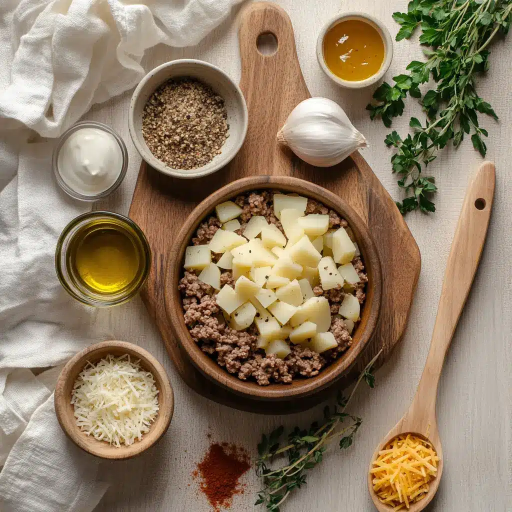 Cheesy Ground Beef and Potatoes: Simple and Delicious Recipe 3 CHEESY GROUND BEEF AND POTATOES skillet served with melted cheddar and fresh herbs