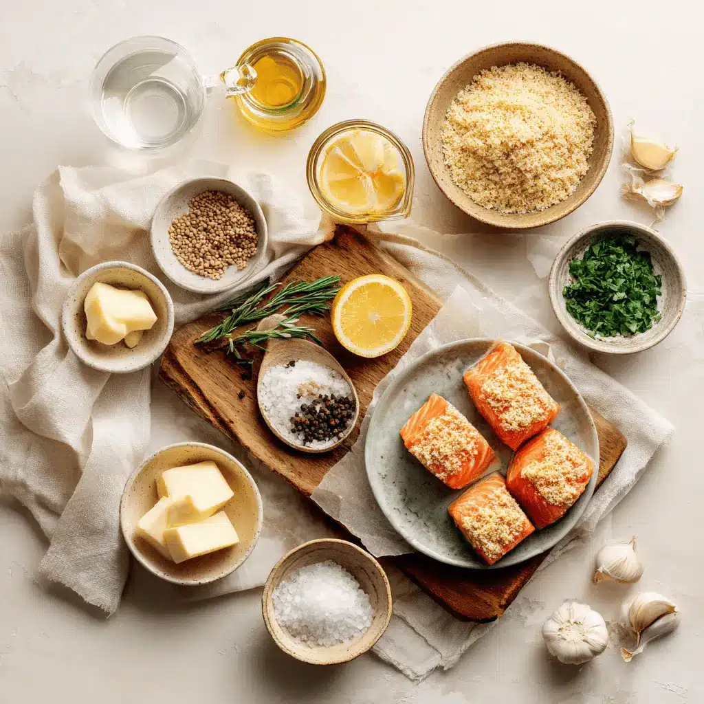 Crispy Air Fryer Salmon Bites on white napkin with lemon and fresh herbs
