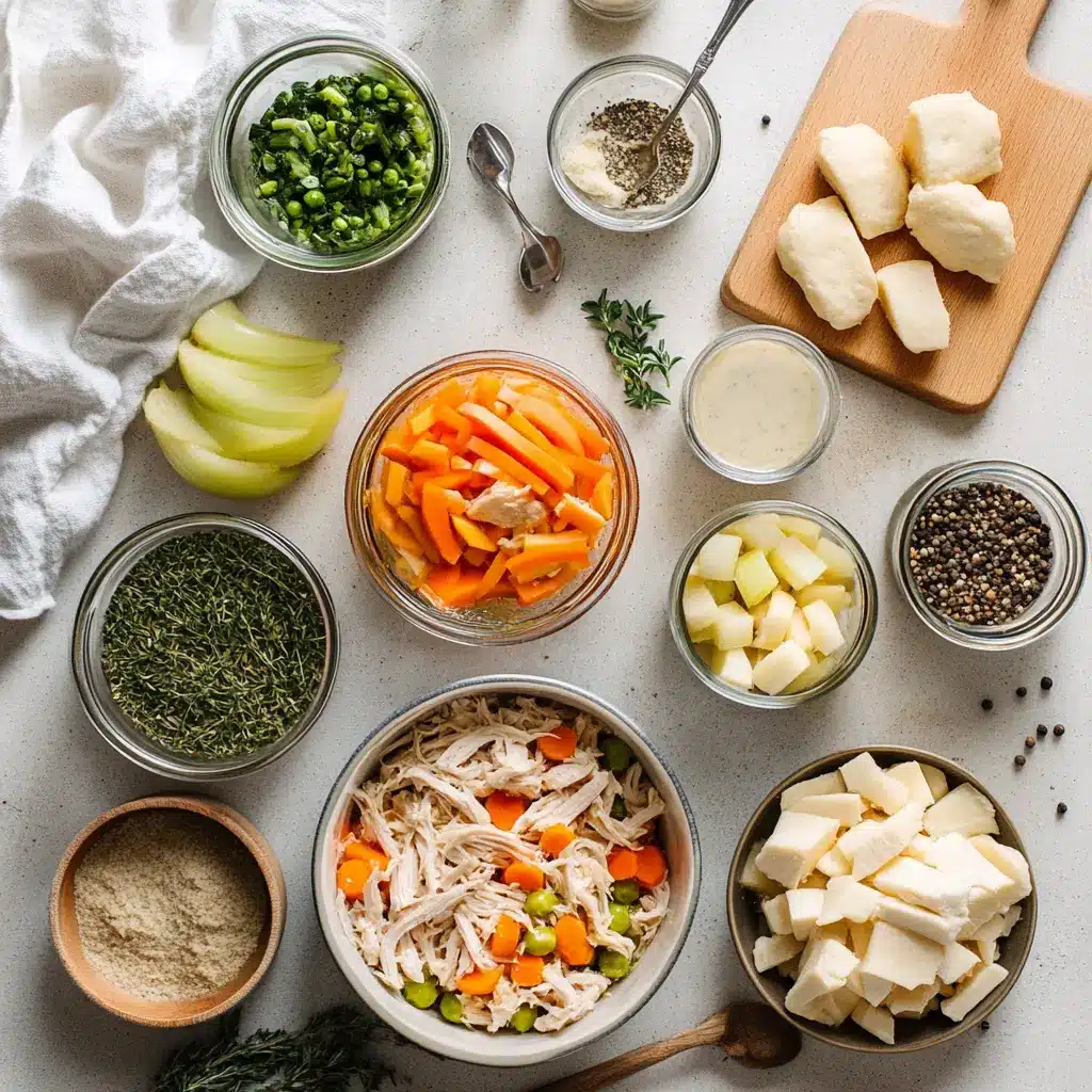 EASY SLOW COOKER CHICKEN POT PIE in crockpot with golden biscuits creamy filling warm homey presentation