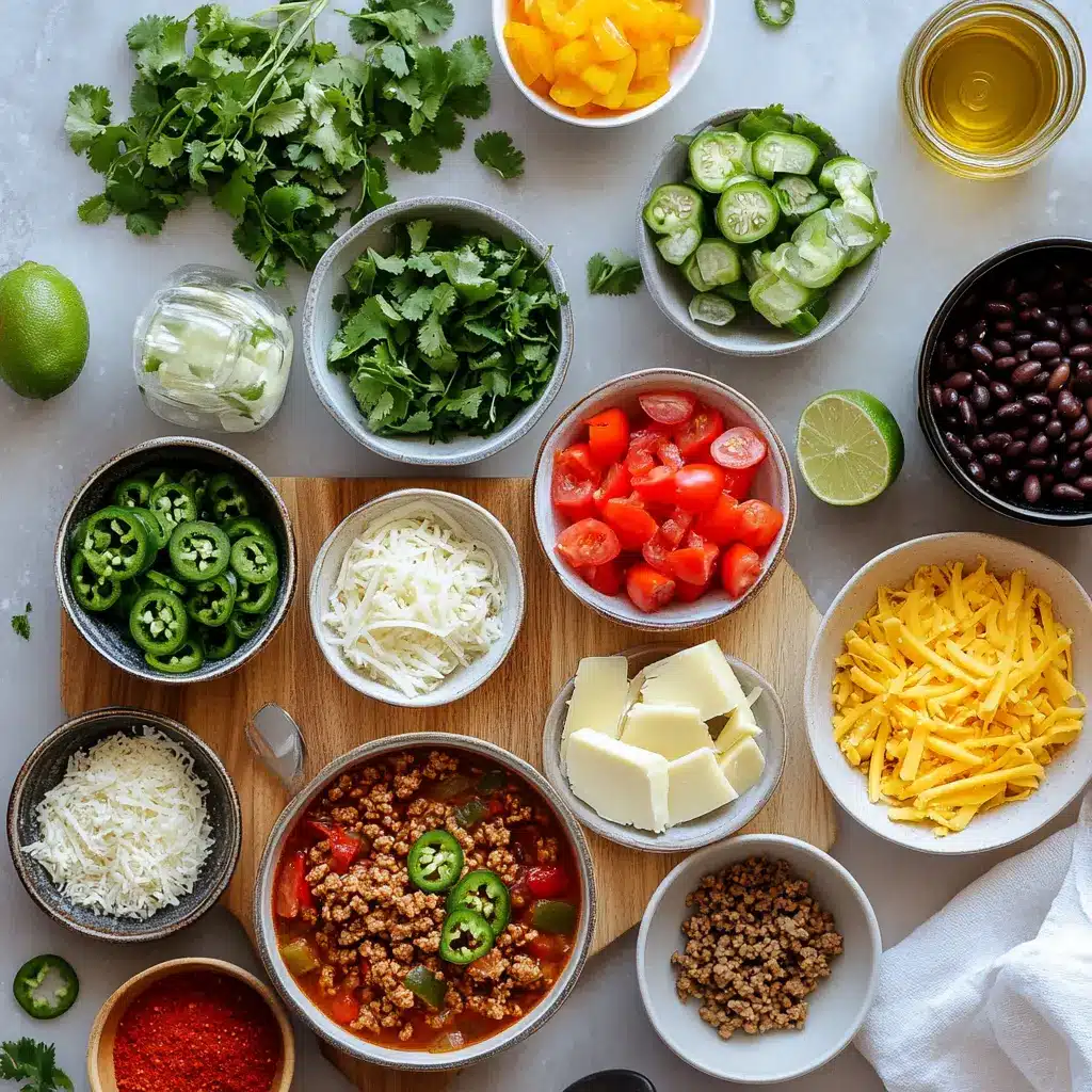 HIGH PROTEIN CREAMY TACO SOUP bowl with ground turkey, melted cheeses, beans, herbs, lime