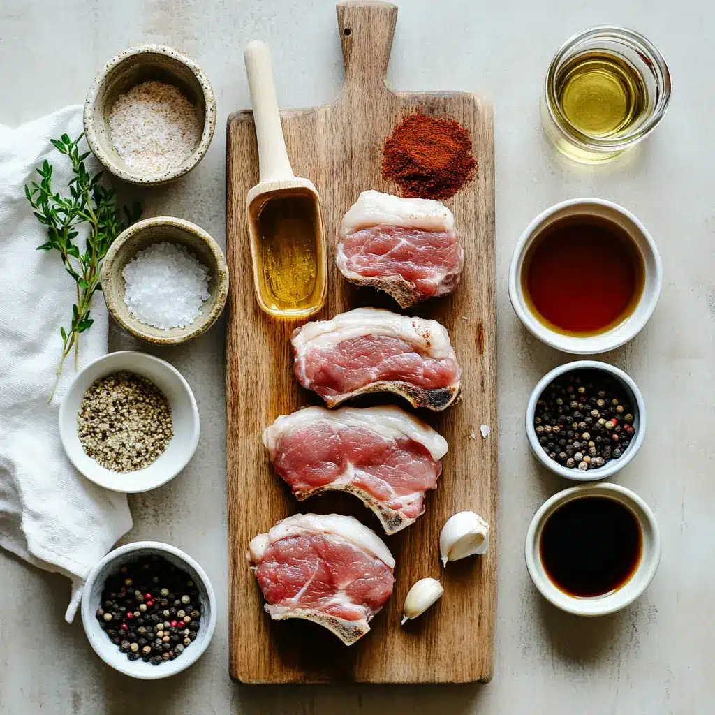 Oven-Baked Juicy Pork Chops: Easy and Stunning Recipe 2 OVEN BAKED JUICY PORK CHOPS plated with garlic herb glaze and warm natural light