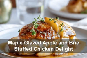 Maple Glazed Apple and Brie Stuffed Chicken Delight: Irresistibly Easy Recipe Maple Glazed Apple and Brie Stuffed Chicken Delight plated warm glaze melty brie fresh thyme