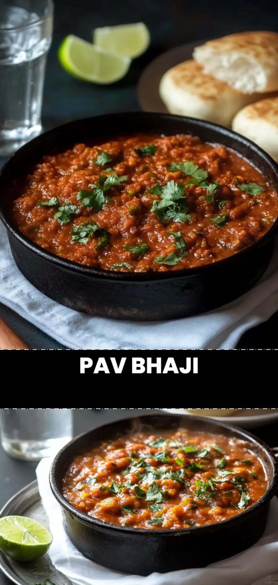 PAV BHAJI hero image with buttered pav buns and vibrant bhaji in a rustic kadhai_pin