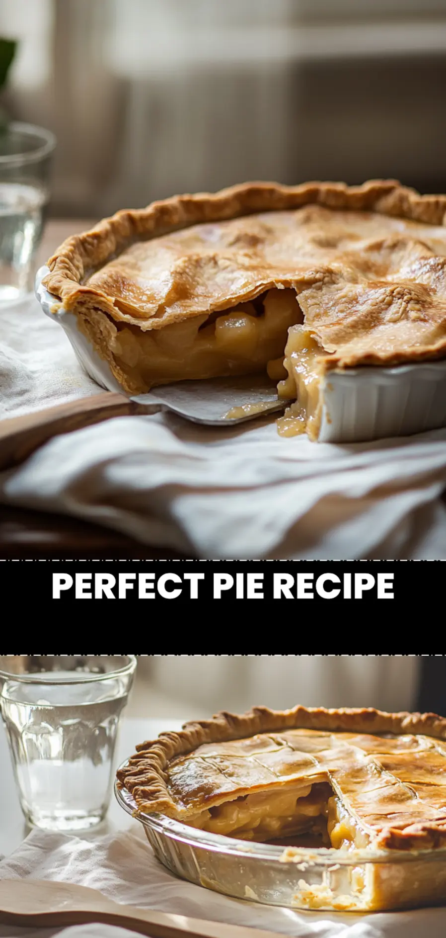Perfect Pie Recipe Everyone Will Love Easily 3 Perfect Pie Recipe golden flaky crust whole pie with slice on white napkin_pin