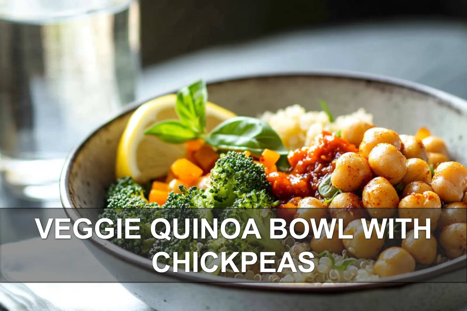 Veggie Quinoa Bowl with Chickpeas: Easy Delicious Recipe 2 VEGGIE QUINOA BOWL WITH CHICKPEAS vibrant bowl with roasted chickpeas broccoli and red pepper sauce