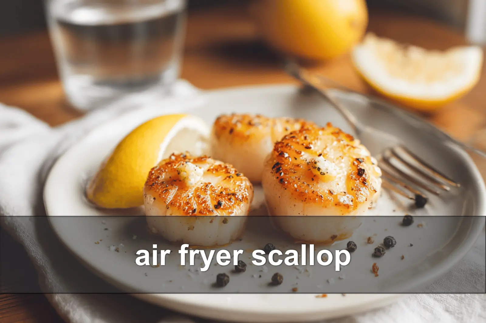 Air Fryer Scallop: Easy Delicious Recipe to Try Now 4 air fryer scallop plated with lemon wedge butter pat seasoned with paprika and salt flakes