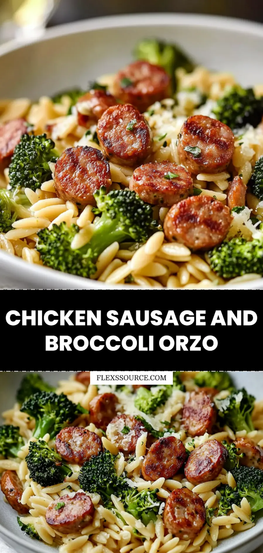 Chicken Sausage and Broccoli Orzo: Delicious Easy Recipe 3 CHICKEN SAUSAGE AND BROCCOLI ORZO plated warm golden pasta vibrant broccoli and sausage cozy light_pin