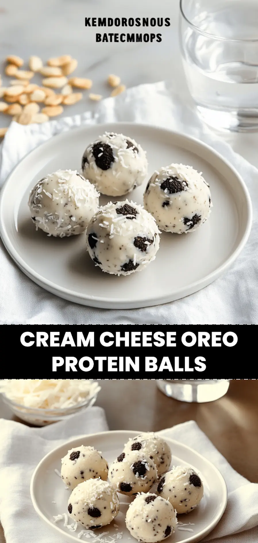 Cream Cheese Oreo Protein Balls Recipe: Delicious & Easy 3 CREAM CHEESE OREO PROTEIN BALLS soft white cheese Oreo protein balls on white napkin elegant_pin