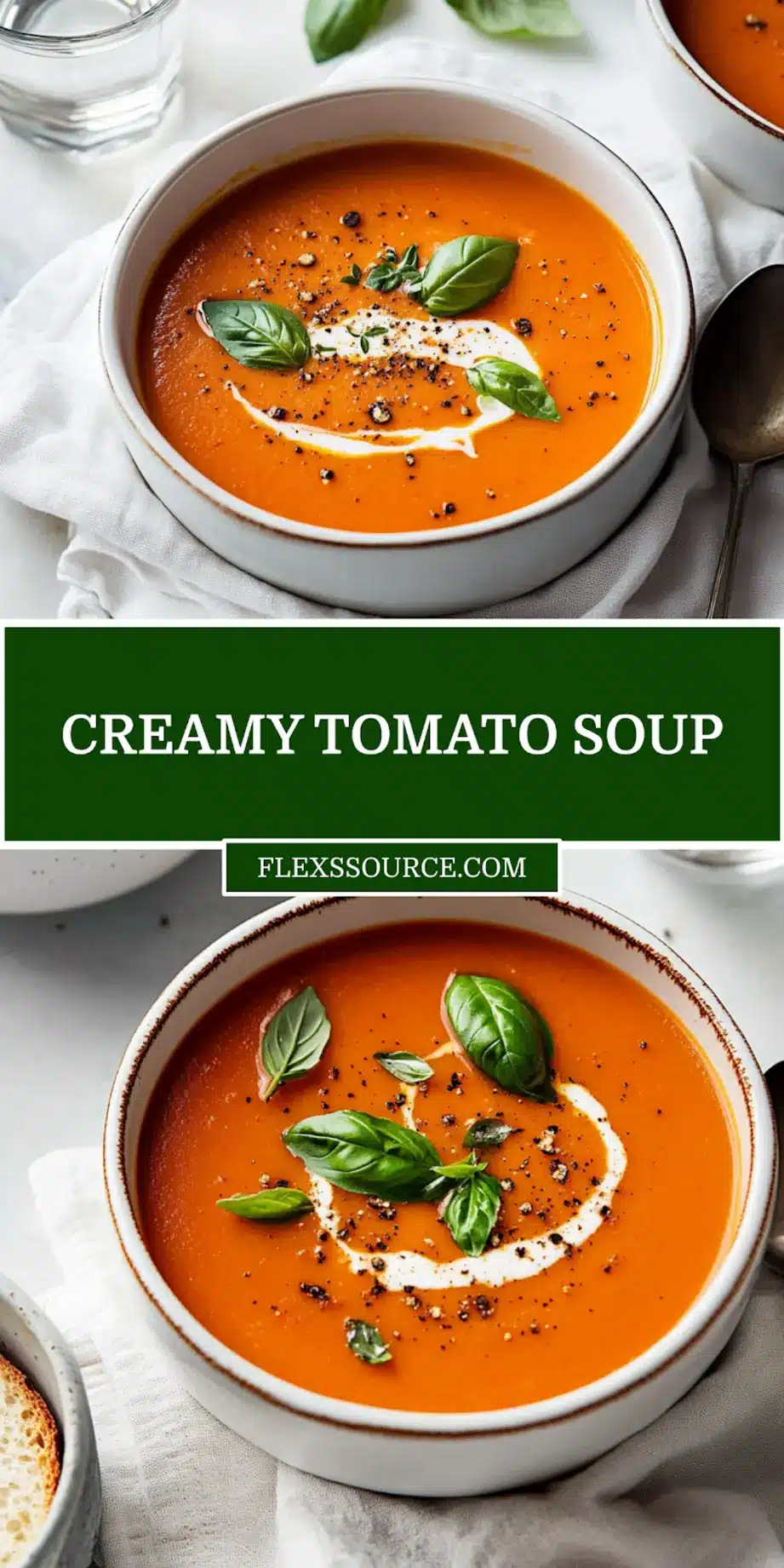 Creamy Tomato Soup Bliss: Quick Easy Recipe Guide 3 CREAMY TOMATO SOUP in rustic bowl garnished with basil and thyme warm appetizing photo_pin