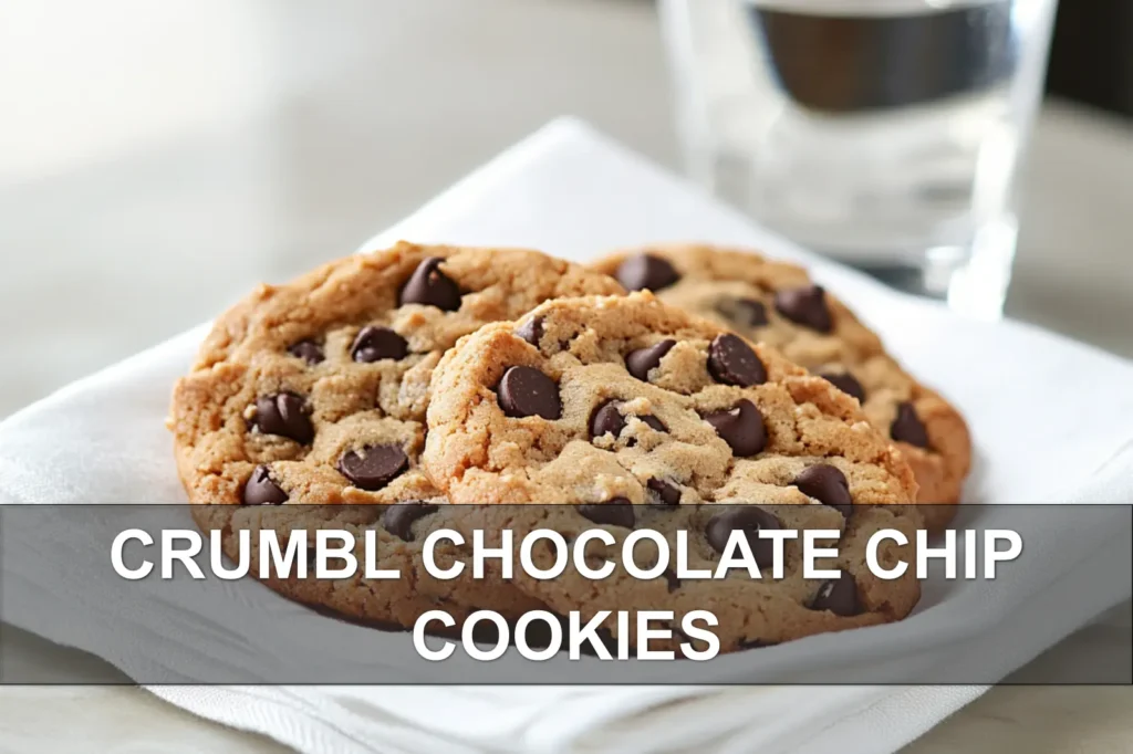 CRUMBL CHOCOLATE CHIP COOKIES warm close-up hero image with glass of water