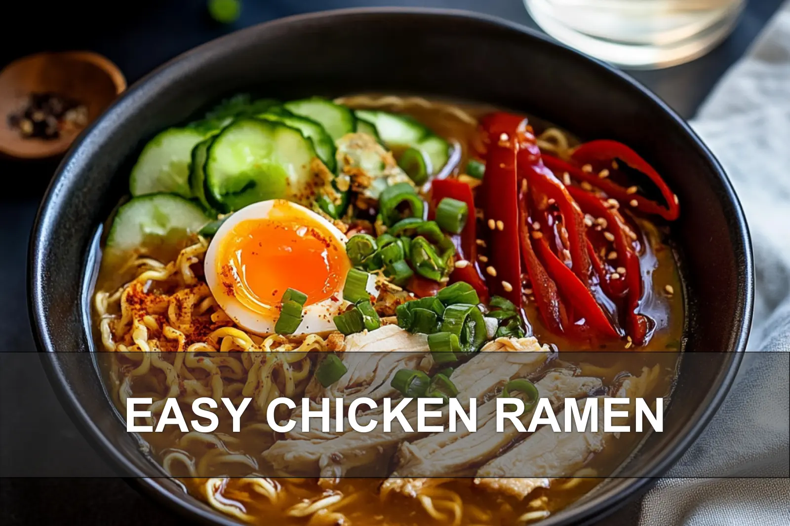 Easy Chicken Ramen Recipe: Delicious & Quick Guide 4 EASY CHICKEN RAMEN hero bowl with shredded chicken halved eggs spring onions and noodles