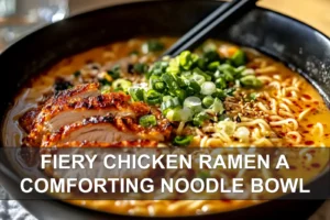 Fiery Chicken Ramen A Comforting Noodle Bowl Recipe Delight FIERY CHICKEN RAMEN A COMFORTING NOODLE BOWL with spicy chicken creamy sauce soft eggs and nori