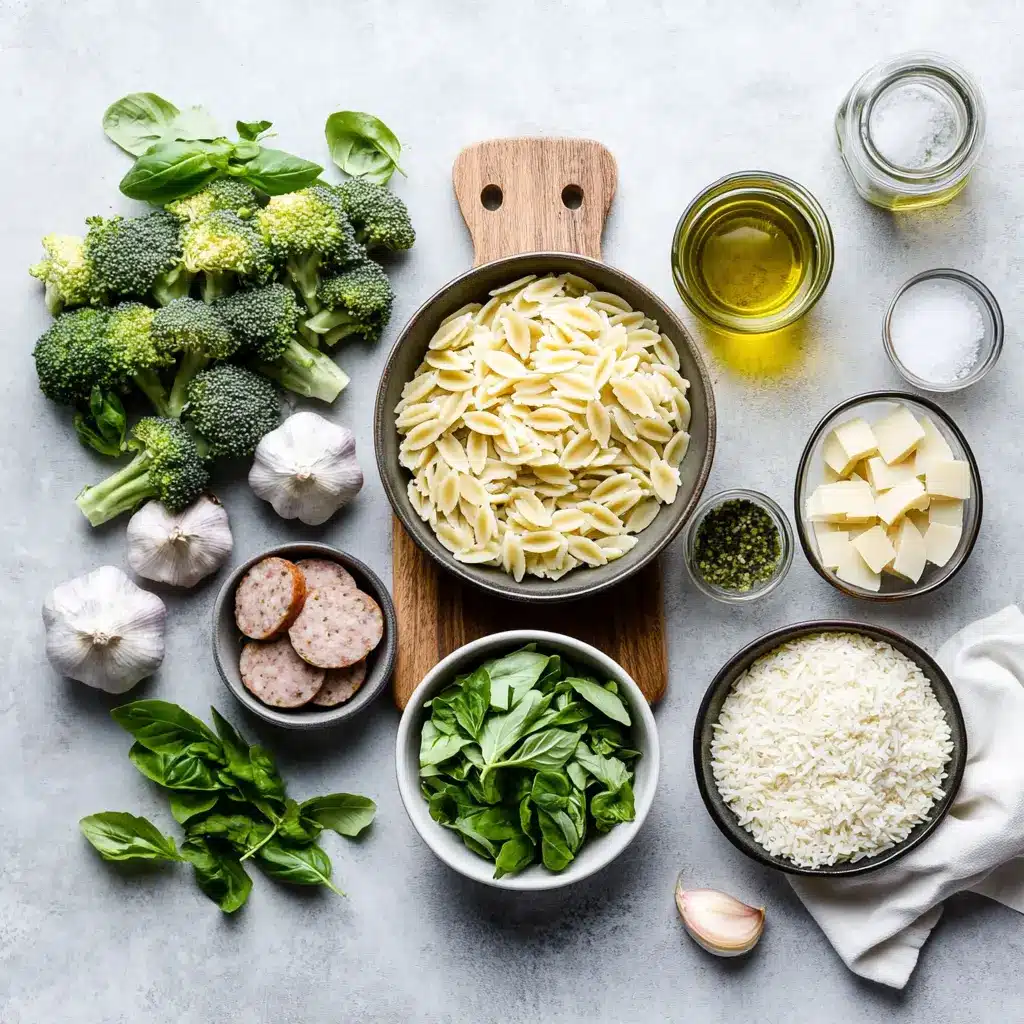 Chicken Sausage and Broccoli Orzo: Delicious Easy Recipe 2 CHICKEN SAUSAGE AND BROCCOLI ORZO plated warm golden pasta vibrant broccoli and sausage cozy light