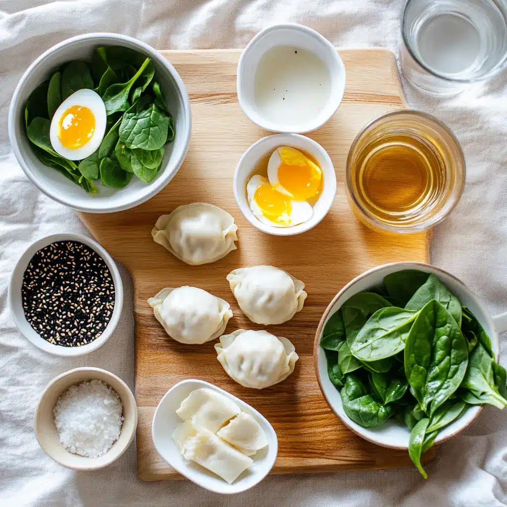 Dumpling Ramen Bowl: Easy and Delicious Recipe 2 DUMPLING RAMEN BOWL with dumplings ramen eggs spinach green onions black sesame seeds in broth