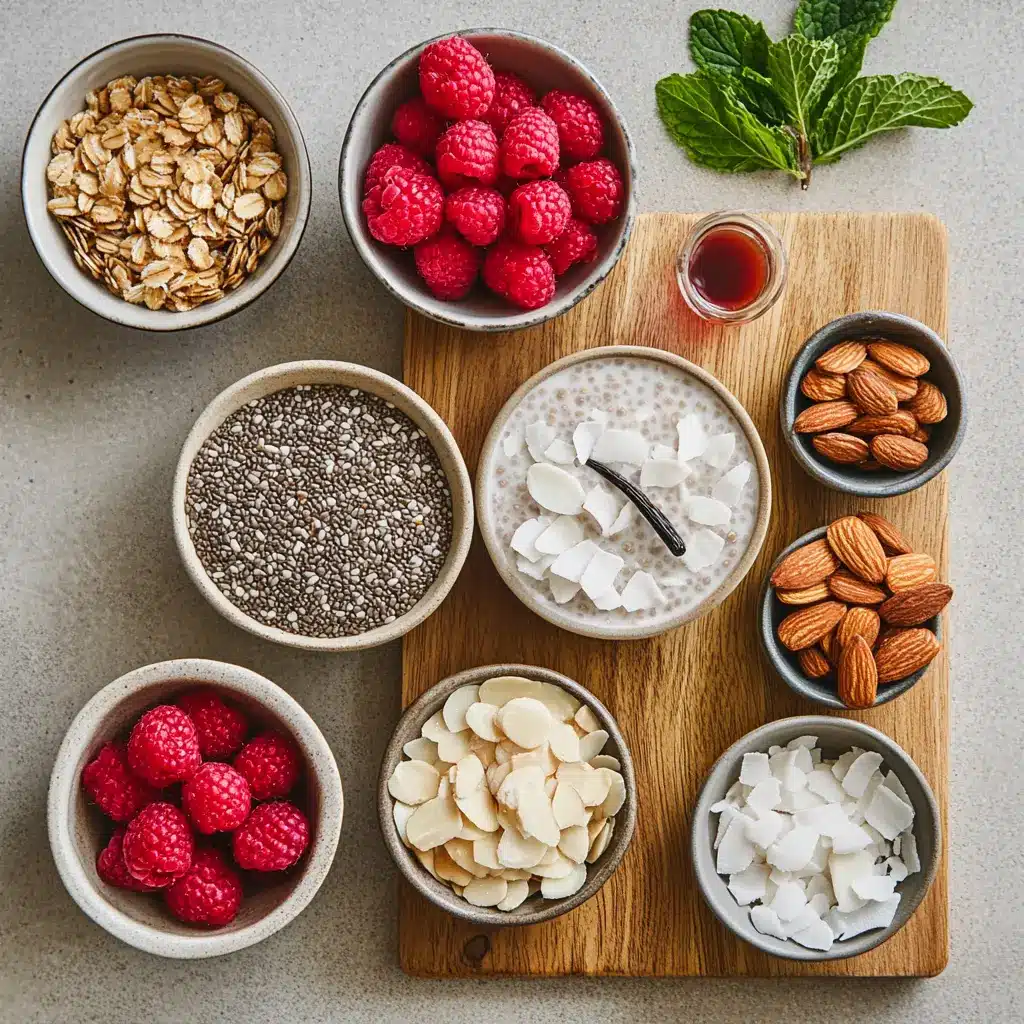 RASPBERRY CHIA PUDDING centered hero view, clean and uncluttered