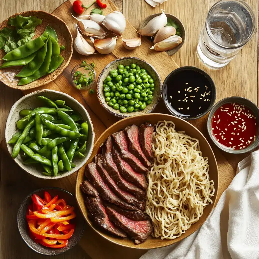 Sticky Beef Noodles: Easy and Delicious Recipe 2 STICKY BEEF NOODLES glossy hoisin steak egg noodles snap peas green onions sesame garnish