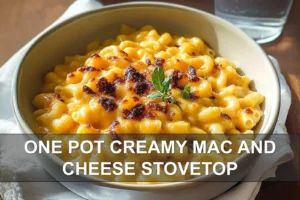 One Pot Creamy Mac and Cheese (Stovetop): Perfect and Delicious ONE POT CREAMY MAC AND CHEESE STOVETOP warm creamy macaroni in bowl on white napkin with water