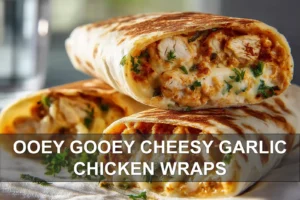 Ooey-Gooey Cheesy Garlic Chicken Wraps: Simple Delicious Joy OOEY GOOEY CHEESY GARLIC CHICKEN WRAPS hero shot with melted cheese and fresh herbs
