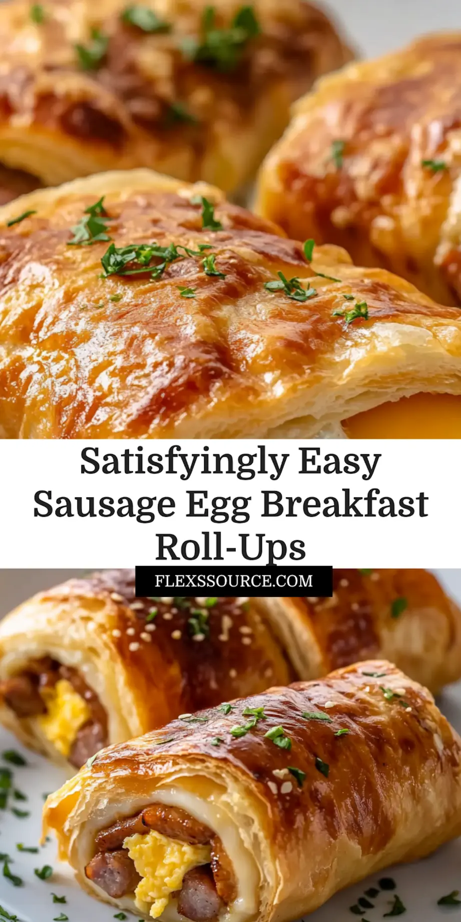 Sausage Egg Breakfast Roll-Ups: Simple and Irresistible Recipe 3 SAUSAGE EGG BREAKFAST ROLL-UPS centered hero view, clean and uncluttered_pin