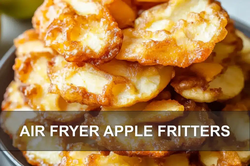 AIR FRYER APPLE FRITTERS centered hero view, clean and uncluttered