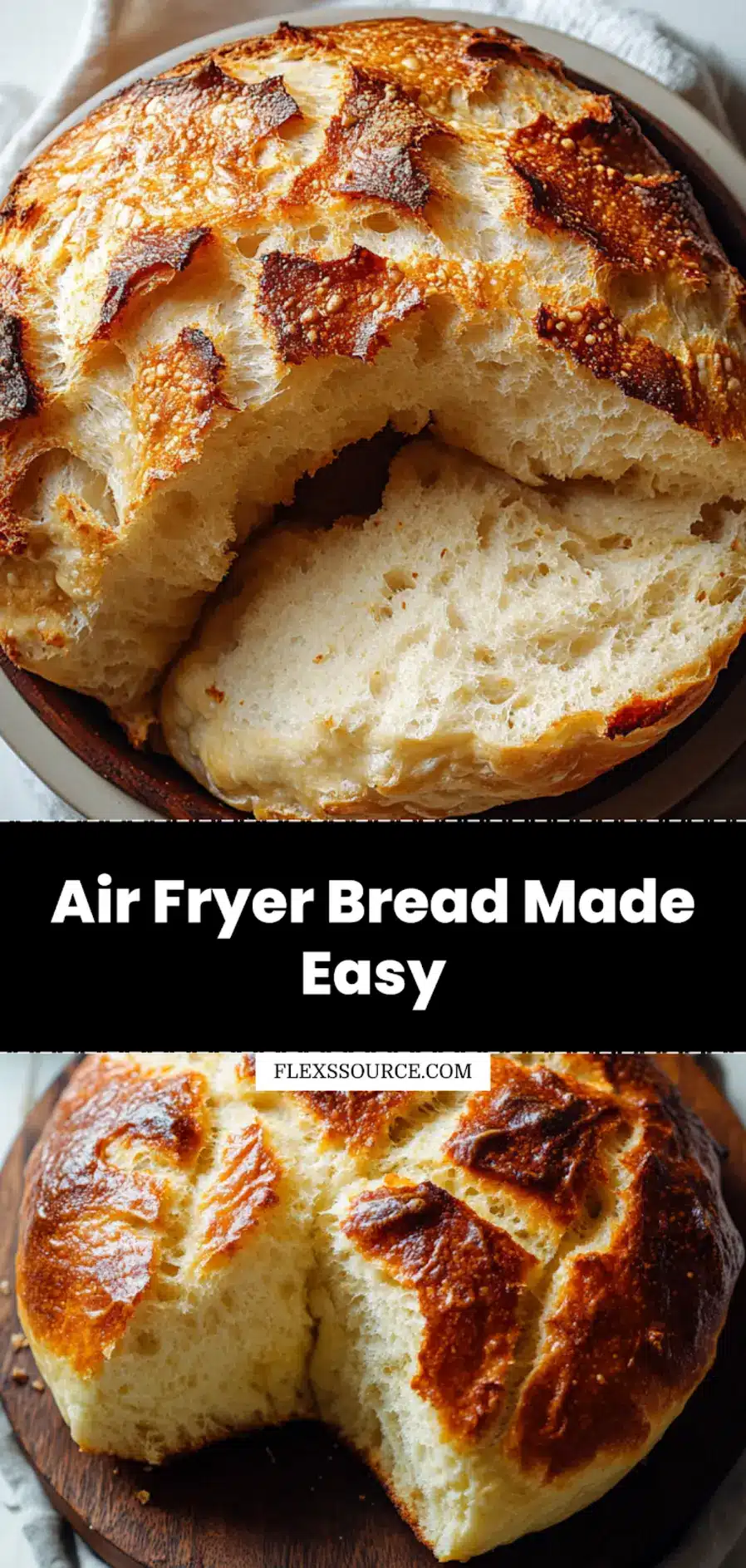 Discover Air Fryer Bread for Fresh Homemade Taste 4 Perfectly baked Air Fryer Bread, with a golden-brown crust and soft interior, ready for serving or pinning on Pinterest