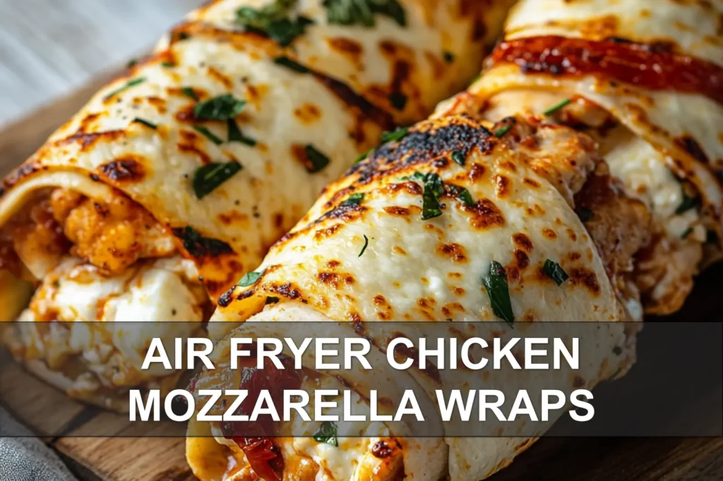 AIR FRYER CHICKEN MOZZARELLA WRAPS centered hero view, clean and uncluttered