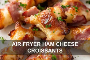 Air Fryer Ham Cheese Croissants: Delicious Quick Recipe AIR FRYER HAM CHEESE CROISSANTS centered hero view, clean and uncluttered