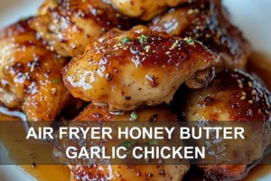 Delicious Air Fryer Honey Butter Garlic Chicken Recipe AIR FRYER HONEY BUTTER GARLIC CHICKEN centered hero view, clean and uncluttered