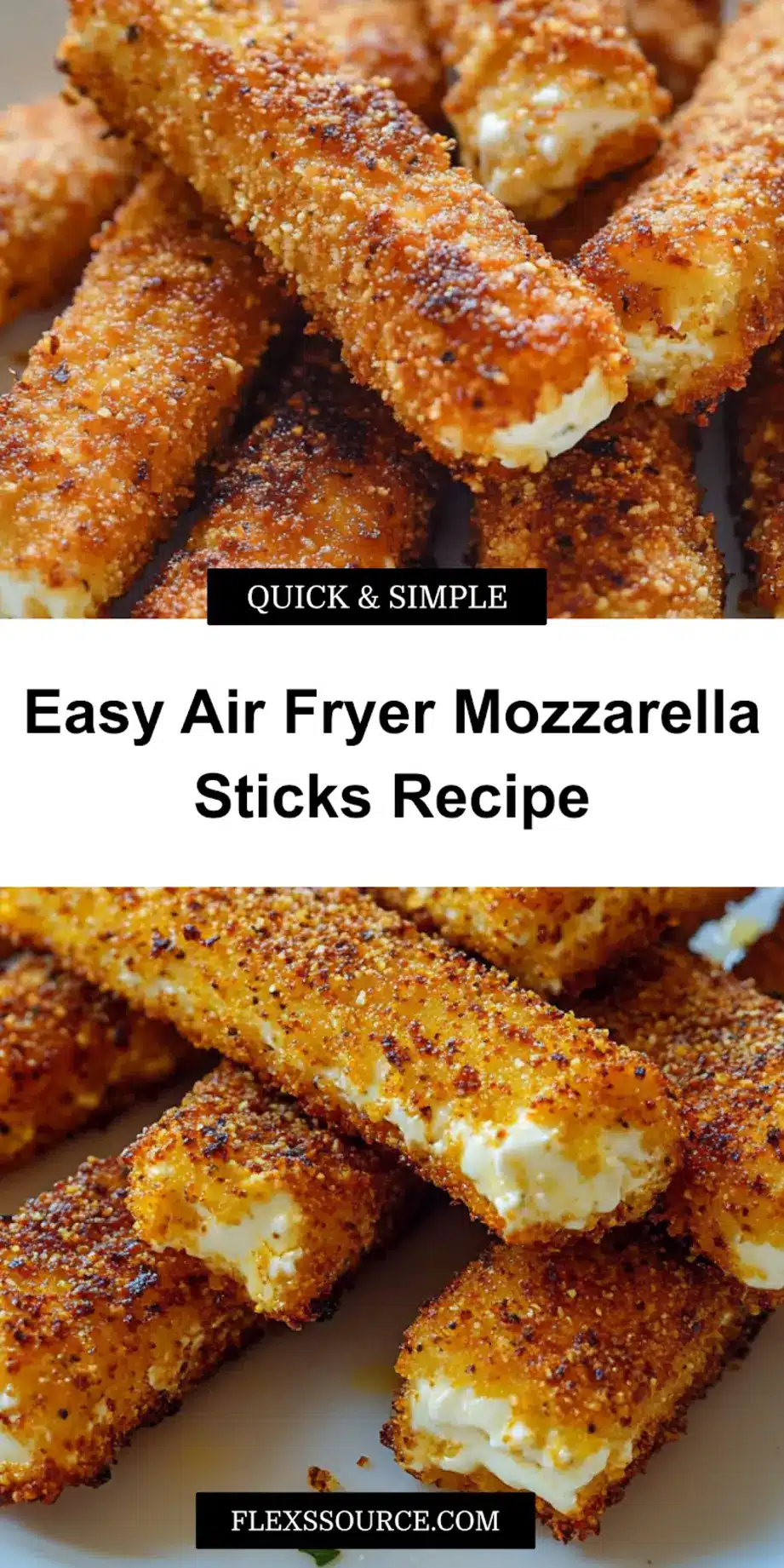 Air Fryer Mozzarella Sticks: Quick Delicious Recipe Now 3 AIR FRYER MOZZARELLA STICKS centered hero view, clean and uncluttered_pin