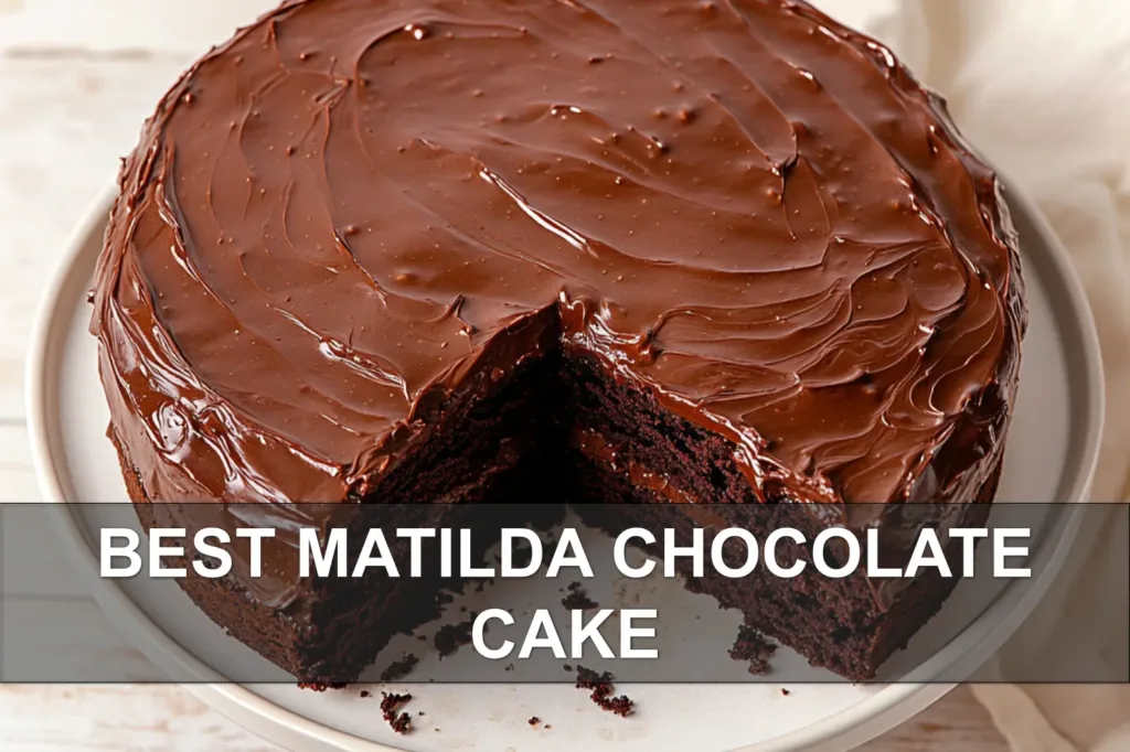 BEST MATILDA CHOCOLATE CAKE centered hero view, clean and uncluttered