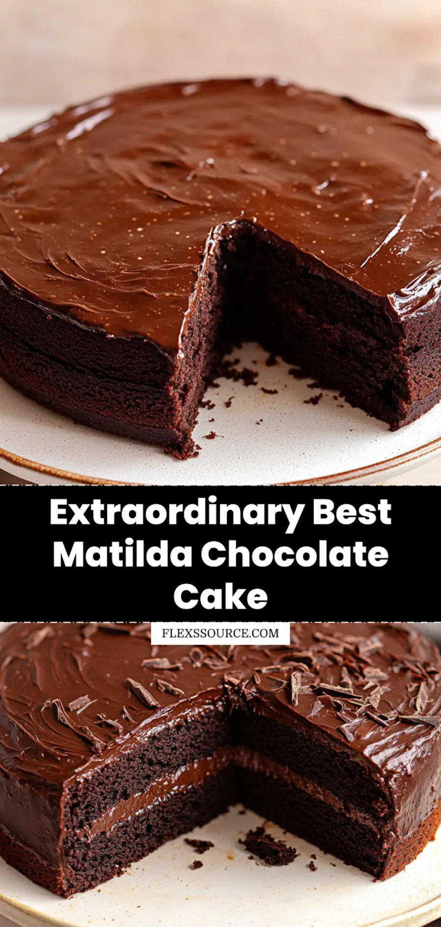 Close-up of a slice of Best Matilda Chocolate Cake, showcasing its moist layers and rich fudge frosting, perfect for Pinterest.