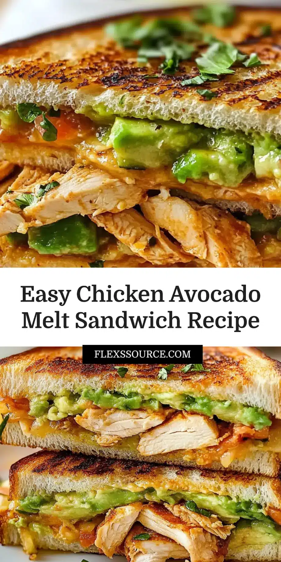 Chicken Avocado Melt Sandwich: Easy Irresistible Recipe 3 CHICKEN AVOCADO MELT SANDWICH centered hero view, clean and uncluttered_pin