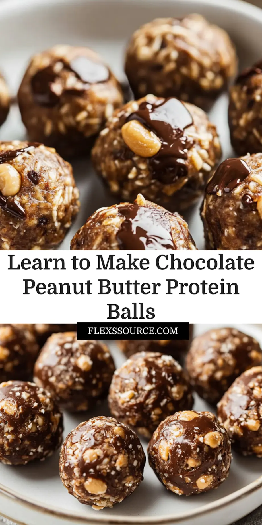 Chocolate Peanut Butter Protein Balls Simple Delicious Recipe 3 CHOCOLATE PEANUT BUTTER PROTEIN BALLS centered hero view, clean and uncluttered_pin