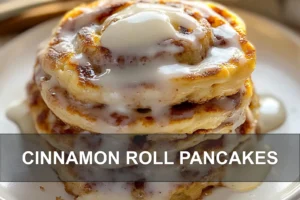 CINNAMON ROLL PANCAKES centered hero view, clean and uncluttered