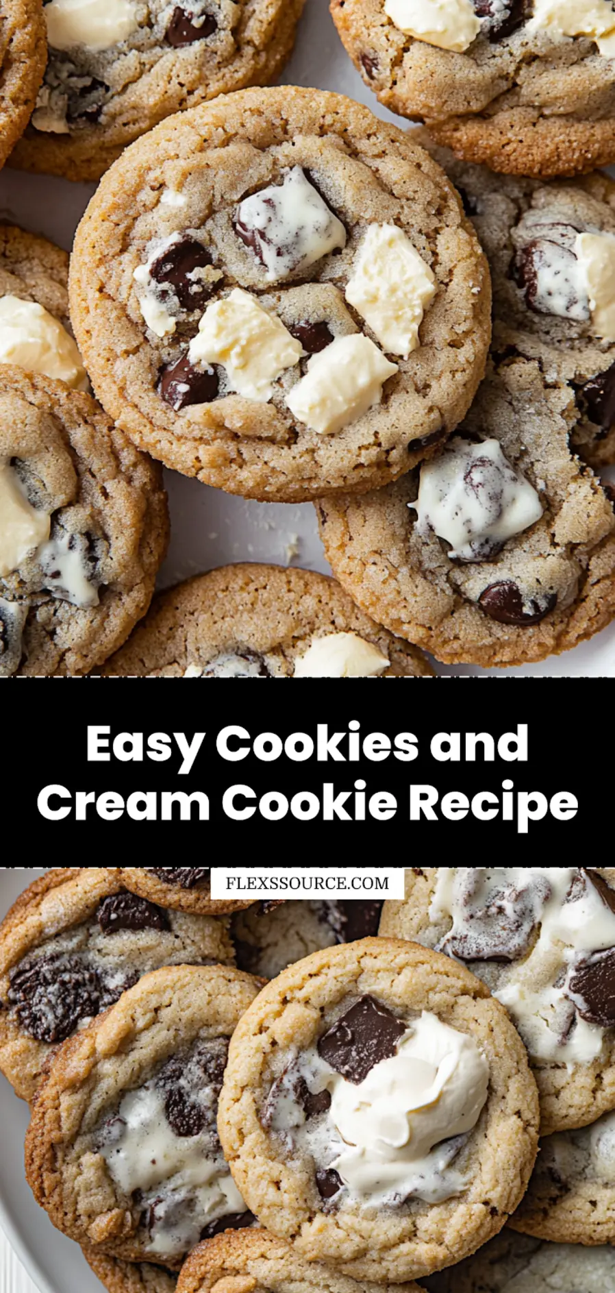 COOKIES AND CREAM COOKIE RECIPE centered hero view, clean and uncluttered_pin