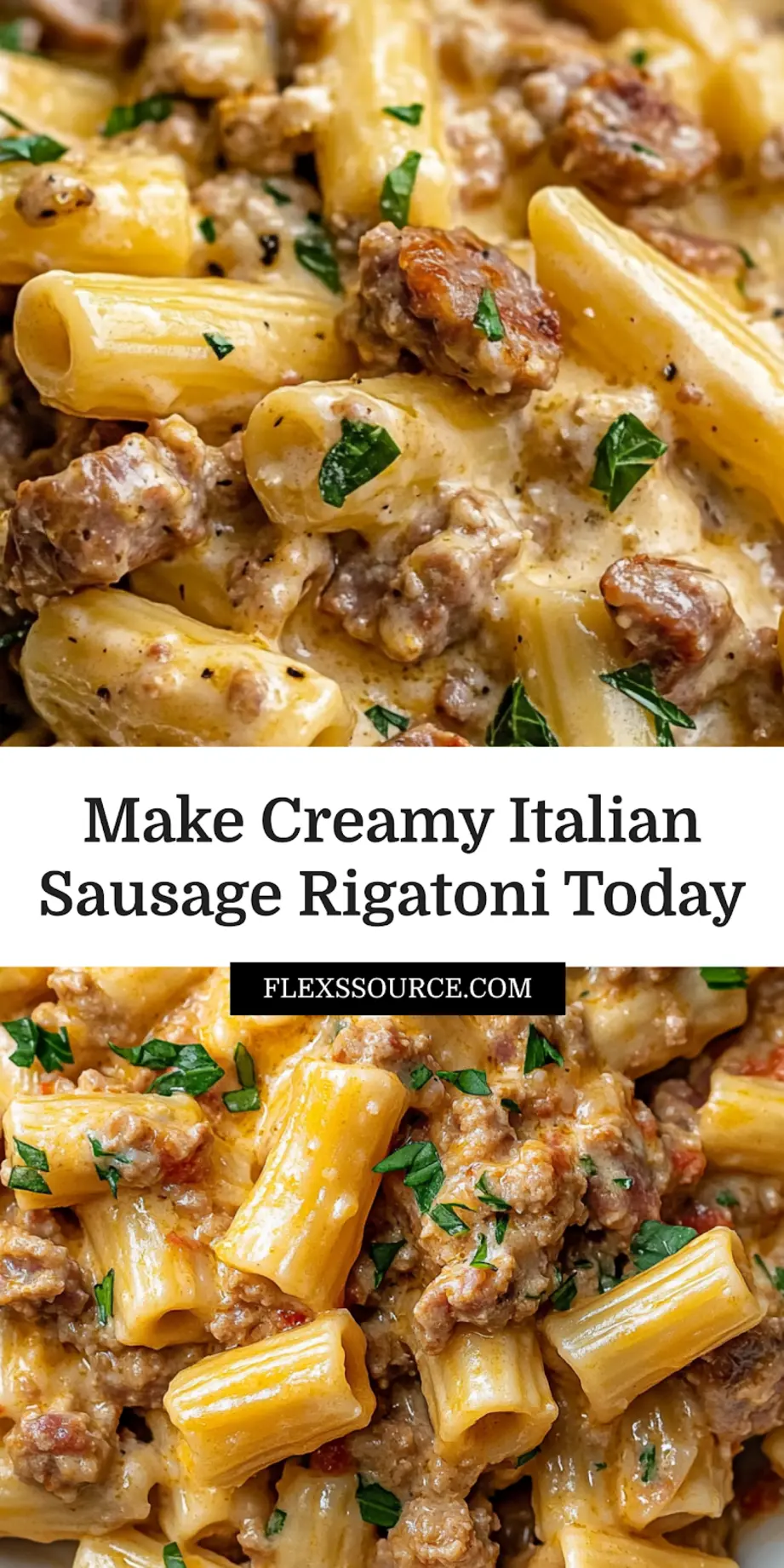 Creamy Italian Sausage Rigatoni: The Ultimate Comfort 3 CREAMY ITALIAN SAUSAGE RIGATONI centered hero view, clean and uncluttered_pin