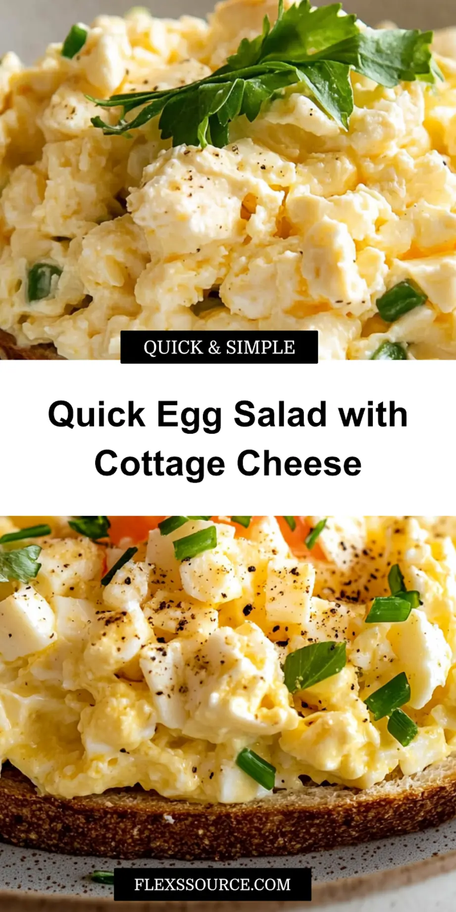 Egg Salad with Cottage Cheese - The Irresistible Quick Lunch 3 EGG SALAD WITH COTTAGE CHEESE NO MAYO centered hero view, clean and uncluttered_pin